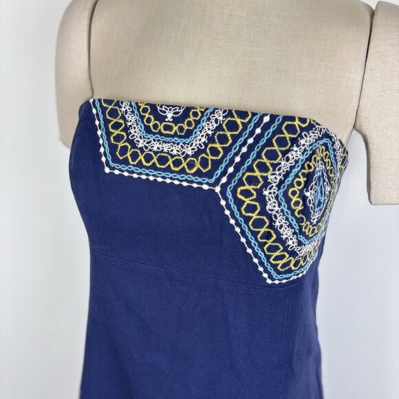Lilly Pulitzer Bowen Geometric Embroidered Strapless Navy Dress Size 8 Cotton - Picture 6 of 10